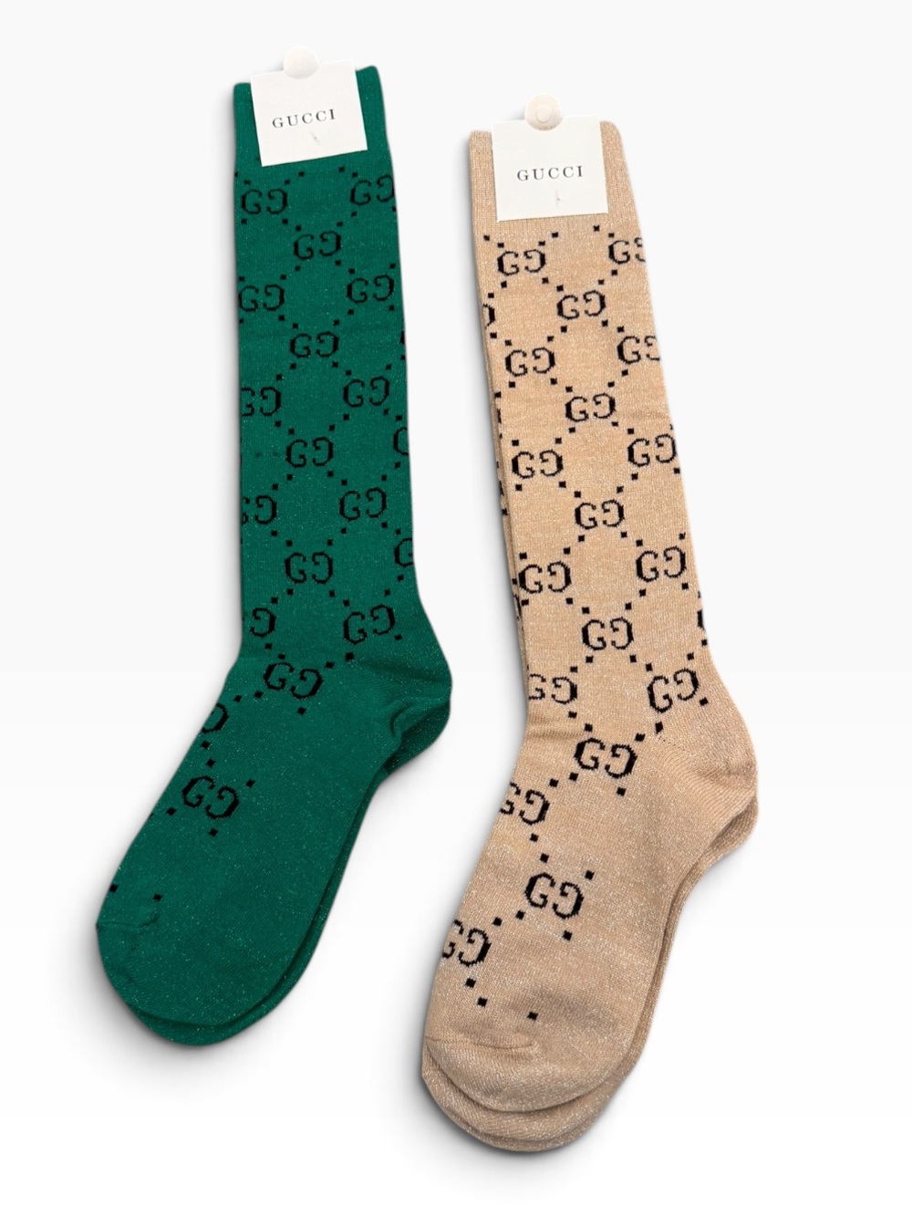 2 Pair Gucci Outlet GG Monogram Knee High Socks